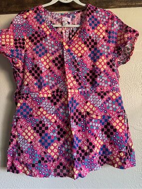 koi Pink Multi-Color Printed Scrub top